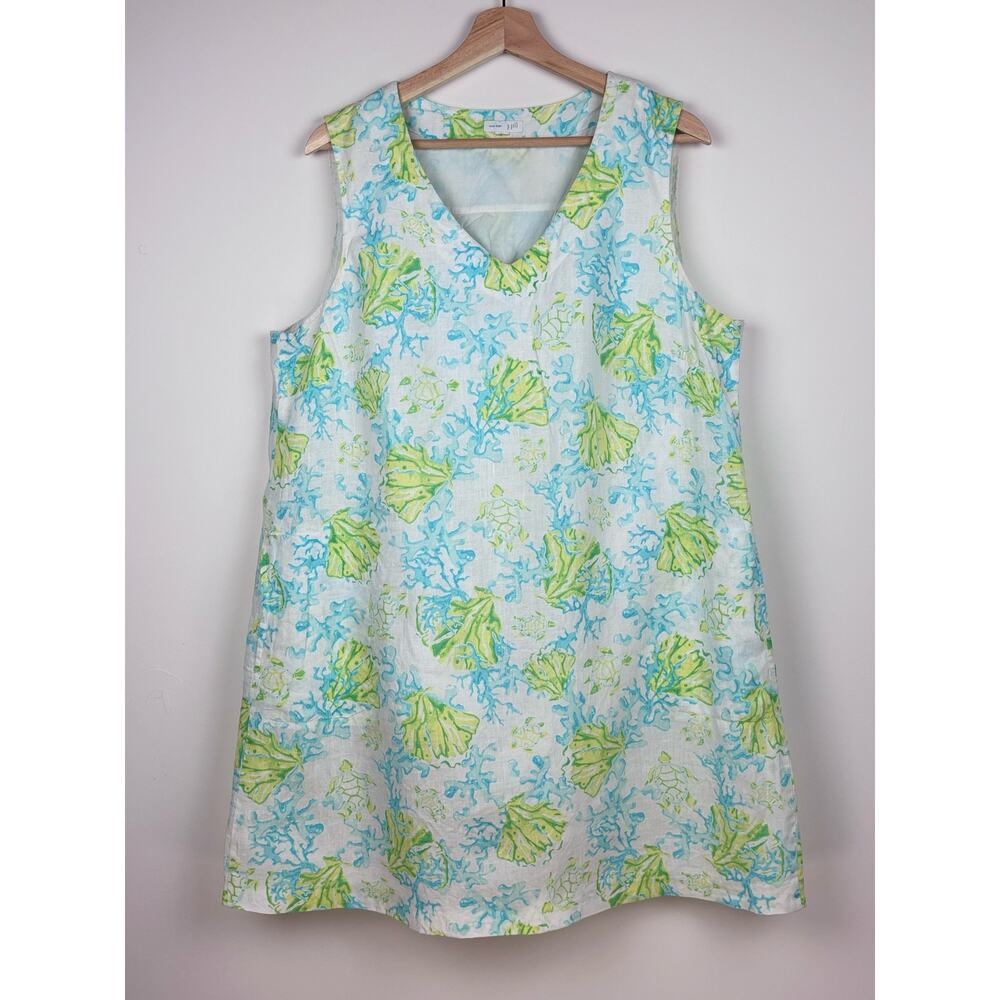 🌊 J. Jill Love Linen Seashell Print Dress | Size XL | Blue Green White